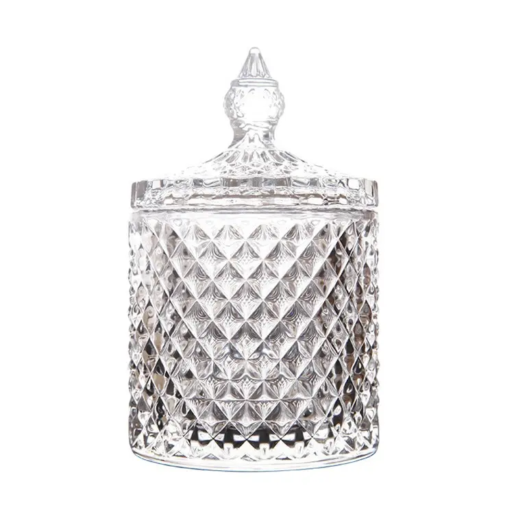 Alta de vidrio blanco de lujo europeo claro caramelo frasco de vidrio con tapa de vidrio para caja de regalo de la joyería | Decoración