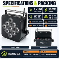 Projecteur LED sans fil sur batterie 9x18W 6-en-1 RGBWA UV pour location événementielle (mariages, hôtels, salles de bal, banquets)