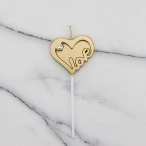 Valentine's Day Heart-Shaped Gold Love Cake Topper Pearl Decor Small Indoor Use - Product Image 1
