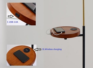 Lámpara de pie Luz de dormitorio Mesa de lujo Luz de pie Promoción Demotion Hotel E27 Tela USB Carga inalámbrica LED moderno Metal - Product Image 4