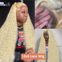 Perruque frontale en dentelle 13x6 couleur blonde miel 613, boucles d'eau, HD transparente, cheveux humains brésiliens Remy, vague profonde lâche 13x4