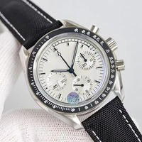 Montre-bracelet mécanique de luxe pour homme, nouvelle collection, en acier inoxydable, cadran noir et blanc, bracelet en nylon noir, chronographe, réserve de marche