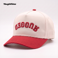 Casquette de baseball personnalisée bicolore crème et rouge à visière incurvée avec logo brodé en 3D, vente en gros OEM
