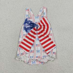 RTS ชุดรอมเปอร์ลายธงโบว์น่ารักสำหรับเด็กผู้หญิง 4th of July - Product Image 1
