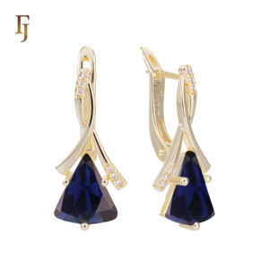 Bijoux FJ Fallon, boucles d'oreilles en or, fermoir russe, triangle avec <span class=keywords><strong>pavé</strong></span> croisé, élégantes, en laiton non ternissant - Product Image 3