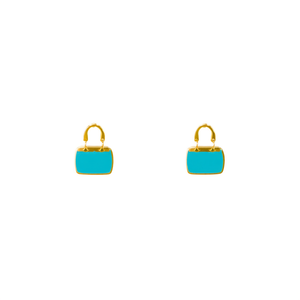 Pendientes de Moda con Diseño de Mini Bolso, en Acero Inoxidable 316L con Baño de Oro PVD y Esmalte Turquesa - Product Image 2