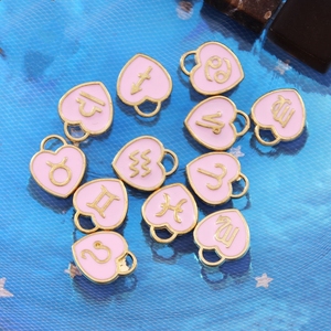 Dijes de corazón de constelación, colgantes de esmalte, signo de cumpleaños de doble cara, amuleto de la <span class=keywords><strong>suerte</strong></span>, colgante de horóscopo de astrología para hacer bricolaje - Product Image 2