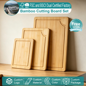 Ensemble de 3 planches à découper en bambou épais, grandes planches à découper en bois avec rainure pour les jus, double face, réversibles, planches de <span class=keywords><strong>cuisine</strong></span> organiques - Product Image 1