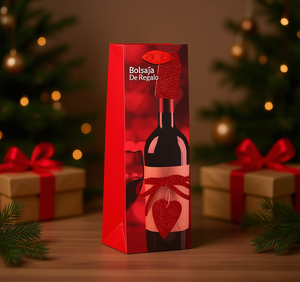 Sacchetto regalo con nastro, design bottiglia di vino rosso, sacchetto regalo in carta alla moda per San Valentino - Product Image 2
