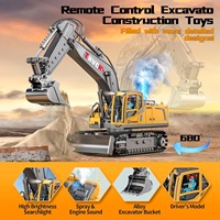 2.4G 680 °   Excavadora de Juguete con Control Remoto de 17 Canales, Simulación de Excavadora, Aleación de Metal, Luces y Música, Vehículo con Efecto de Pulverización para Niños