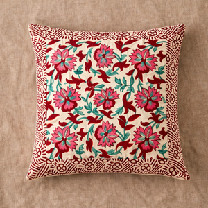 Hand Block Print Cotton Cushion Cover 16x16 Inch – Floral Traditional Design <b>Decorative</b> <b>Pillow</b> Cover - Product Image 3