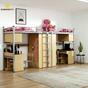 Cama Alta Multifuncional para Dormitorio Estudiantil con Escritorio y Armario, Estructura Metálica para Hostal Universitario, Certificación CE - Product Image 2