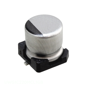 Condensateur SMD 22 µF 20 % 16 V à montage en surface, canal fabricant, CAP ALUM 22UF 20% 16V SMD 22 uF UWG1C220MCL1GB - Product Image 1