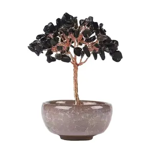 Life Tree Natural Handmade Crystal Cooper Wire Tree Life Lucky Tree Feng Shui Desk Decoration