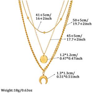 XL40219 altın yuvarlak ay üçlü kolye kore moda geometrik paslanmaz çelik gerdanlık lüks yeni tasarım kız takı toptan - Product Image 6