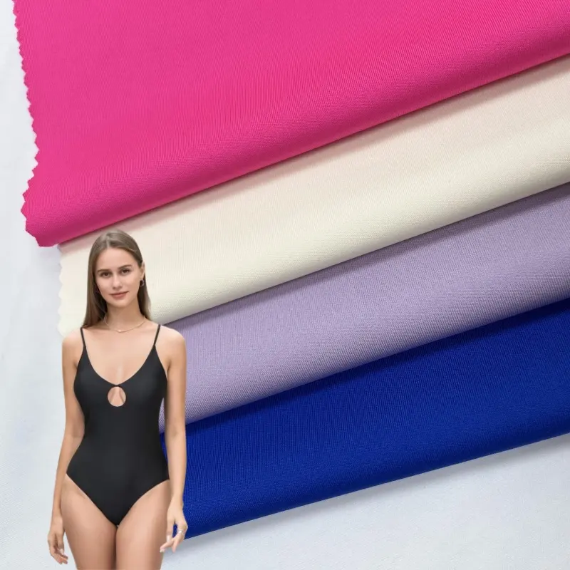 Tessuto elastico all'ingrosso tessuto elasticizzato Micro poliestere 83 poliestere 17 Spandex tessuto costumi da bagno