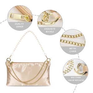 Borsa a tracolla personalizzata Logo donna moda donna imitata borsa di seta per cena con tracolla a catena - Product Image 5