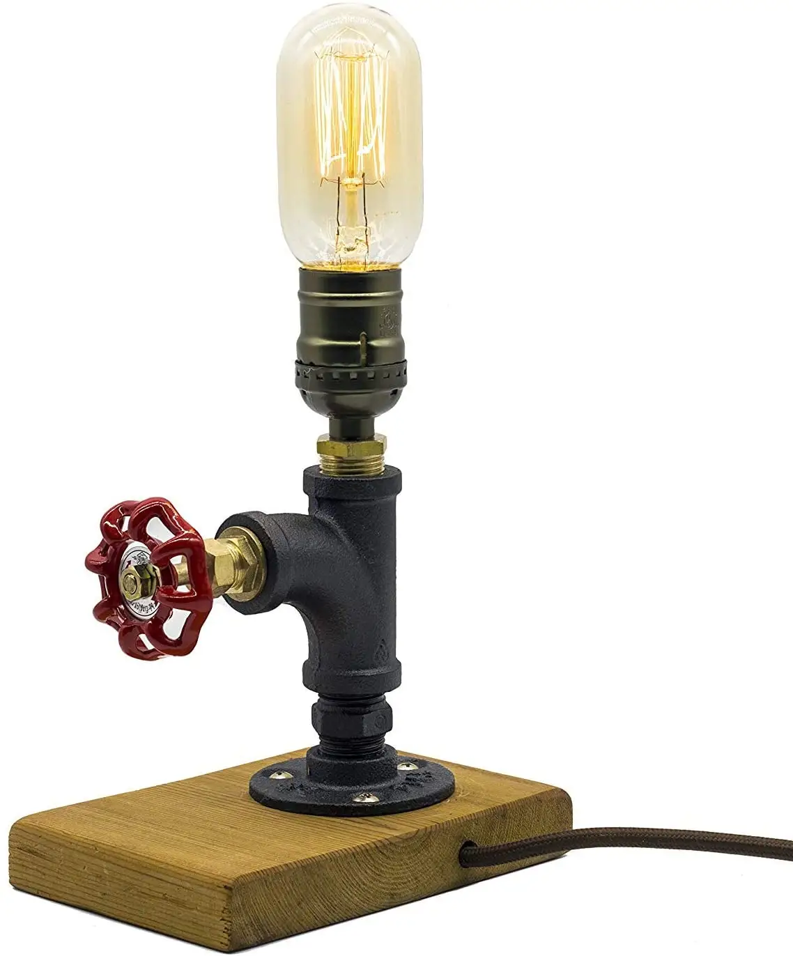 Dimmable Loft Style Edison Iron Pipe Desk Lamp with Wood Base