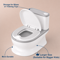 Siège de toilette d'apprentissage confortable pour bébés et tout-petits, en plastique, avec simulation de chasse d'eau musicale et boîte de rangement pour mouchoirs