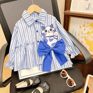 ชุดเสื้อผ้าสำหรับเด็กผู้หญิง2ชิ้นชุดเสื้อผ้าเด็กลายการ์ตูนผูกโบว์น่ารักชุดเสื้อผ้าสำหรับแมว + กางเกงยีนส์ใหม่ฤดูใบไม้ผลิ - Product Image 4