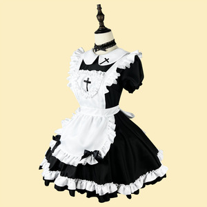 Japanese Style Maid Dress Women Short Sleeve Cosplay Costume Anime Role Play Black White Polyester Dress With Bow Kitten Ears - Product Image 4