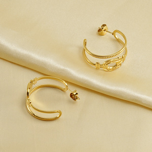 Geometric Hoop Earrings Gold Stainless Steel Party Women's Jewelry ZE788G - Product Image 4