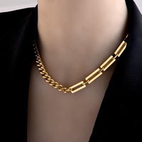 Collier chaîne maille cubaine plaqué or 14K pour hommes et femmes, bijoux de tous les jours en acier inoxydable bicolore, collier ras du cou