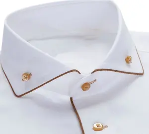 Men's Gold Trim Custom Slim Fit White Cotton Dress Shirts For Men