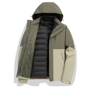 Men's 3 In 1 Outdoor <b>Jacket</b> With Detachable Down Liner <b>Waterproof</b> <b>Parka</b> For Work And Business Wear - Product Image 1