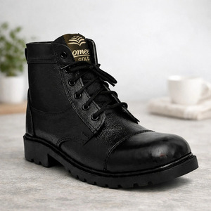 Bottes pour hommes, hauteur de la cheville, en cuir véritable noir, mode décontractée, à lacets, durables, chaussures de marche en plein air, semelle en caoutchouc antidérapante - Product Image 2