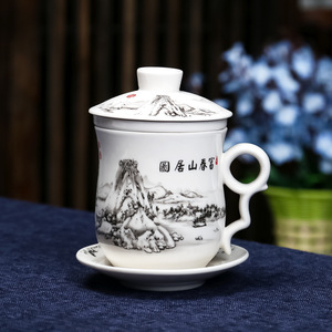 Tazza <span class=keywords><strong>da</strong></span> tè cinese Kung Fu dipinta a mano filtro in ceramica tazza <span class=keywords><strong>da</strong></span> tè blu e bianca in ceramica con coperchio 350ml - Product Image 6