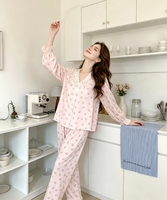 Ensemble 2 pièces en polyester de luxe, confortable et décontracté, avec taille élastique, col en V, manches longues, longueur complète, tissé et lisse, pour automne/printemps
