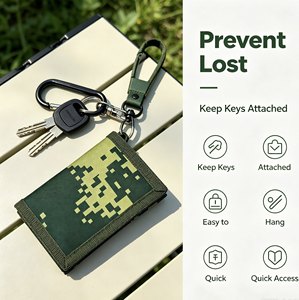 Cartera Trifold Oxford para Niños, Diseño <span class=keywords><strong>de</strong></span> Dinosaurio <span class=keywords><strong>de</strong></span> Dibujos Animados, Camuflaje Pixelado, Unisex, Monedero para Estudiantes, Gancho para Llaves, Bolsillo con Cremallera para Efectivo - Product Image 3