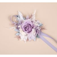 Korsase Pernikahan Anggur Ungu Mawar Kering Hydrangea Boutonniere Buatan Vintage Pengantin Pria Pengiring Pria Upacara Unik Niche Floral