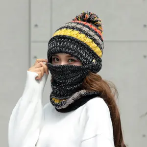 F377 Visrover New Winter Knitted Cashmere Scarf Hat Set Motor Driver Windproof Sets Ear Cuff Cap Neck Three Set for Women
