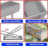 Barbecues portables au charbon de bois en acier allié avec support pliable, kit de barbecue pour jardin, fête en plein air, emballage pour vente par correspondance