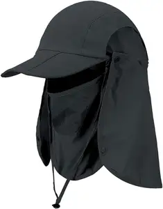 야외 접이식 태양 낚시 모자 UPF 50 + 얼굴 마스크와 목 플랩이있는 보호 모자