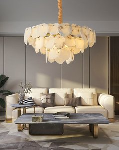Lampes suspendues en marbre naturel de luxe avec LED dorées, lustre, éclairage suspendu, <span class=keywords><strong>luminaire</strong></span> pour salon, lampes de plafond - Product Image 4