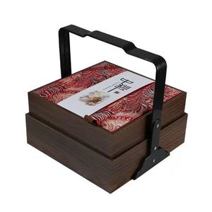 Customized 2025 Mid Autumn Festival Mooncake <b>Box</b> <b>Gift</b> Set Chinese Style Double Layer Wooden Packaging <b>Empty</b> Rectangle Plywood - Product Image 4