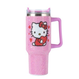 Vaso Térmico <span class=keywords><strong>de</strong></span> Acero Inoxidable con Diseño <span class=keywords><strong>de</strong></span> Gato KT y Pedrería, 40oz, Mantiene Bebidas Frías o Calientes <span class=keywords><strong>de</strong></span> 6 a 12 Horas, Portátil, con Asa, para Uso en Exteriores, Auto u Oficina - Product Image 5