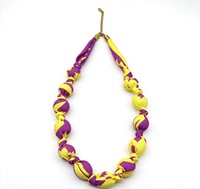 Collier à nœuds perlés en tissu imprimé aquarelle, style bohème ethnique, fil de soie, bijou fantaisie pour femme
