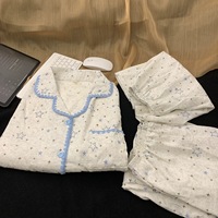 Ensemble pyjama 3 pièces pour femmes Lijia, imprimé mignon de dessins animés, bordure en dentelle, boutons, vêtements de maison pour femmes, respirant, vêtements de détente d'été