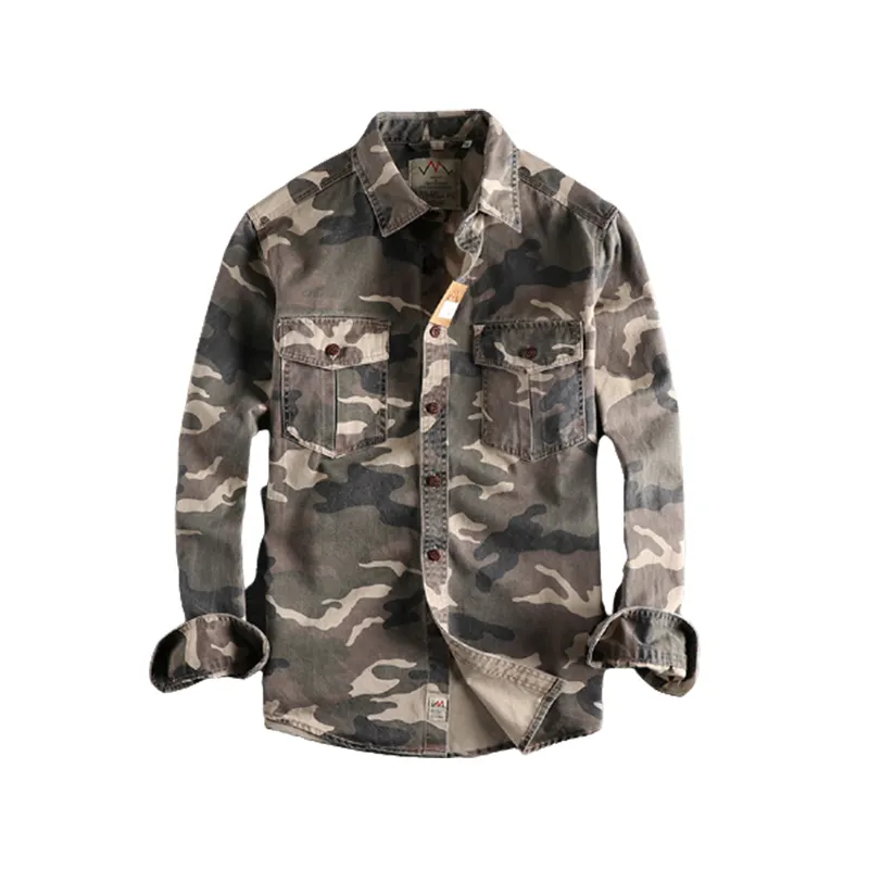 Long Sleeve Camouflage Shirt Thin Cargo Shirt Mens Spring Casual Loose Tooling Men Cotton Tactical Shirt