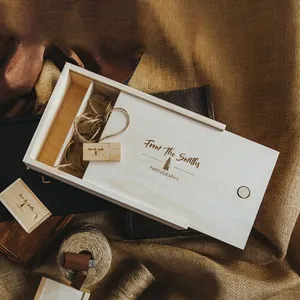 Solide Paulo wnia karbon isierte Fotoalbum boxen USB-Flash-Laufwerk Geschenk Holz Fotobox Benutzer definiertes Logo Hochzeits geschenke