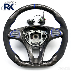 Convient à la <span class=keywords><strong>Mercedes</strong></span> <span class=keywords><strong>Benz</strong></span> Classe <span class=keywords><strong>C</strong></span> 2015-2021, volant en fibre de carbone rouge, marqueur central, cuir perforé, sport, directement de l'usine - Product Image 4
