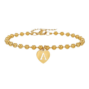 Stainless Steel <b>Beaded</b> <b>Bracelet</b> Heart Pendant With Letter A For Women Jewelry - Product Image 1