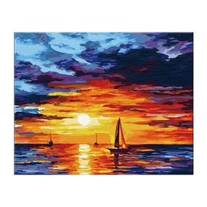 Diy Hd Print Digital Oil Painting Canvas Sea And Sailboat In The Sunset Abstract Home Decor Figure Wall Pictures