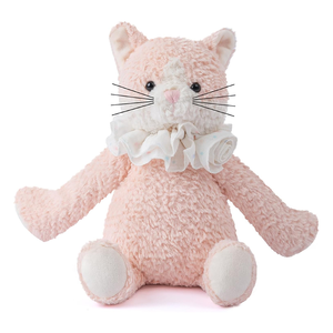 Juguete de Peluche de Gato de Dibujos Animados para Niñas, Gato Sentado con Barba Negra, Diseño Dulce con Detalles de Rosa, Cuello de Tela Blanca con Volantes y Patrón de Puntos, Color Rosa - Product Image 1