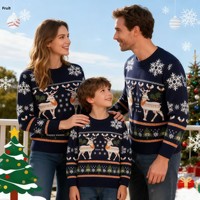 Pull de Noël personnalisé style européen et américain 2026 – Tenue familiale parent-enfant – Pull jacquard hiver motif élan pour enfants et adultes