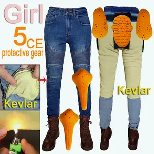 Celana Jeans motor wanita, Jeans Aramid Moto wanita perlengkapan pelindung berkendara tur sepeda motor celana Motocross biru XXS XS S